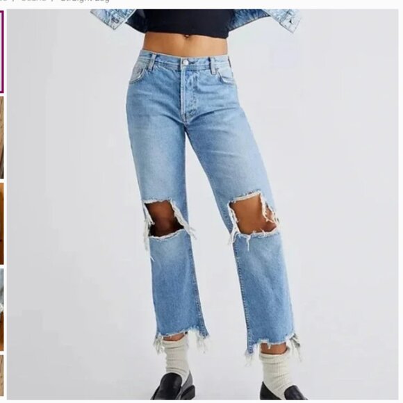 We The Free Maggie Jeans Free People 26 Vintage Indigo Raw Hem Destroyed Button - Picture 2 of 16